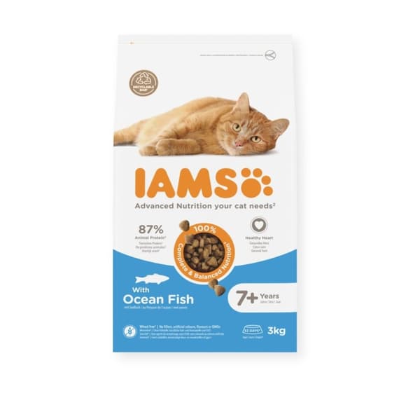 Komplet tørfoder IAMS CAT Senior 7+ Ocean Fish 3kg til seniorkatte