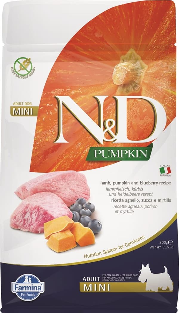 FARMINA N&D Græskarhund Lam & Blueberry Adult Mini - tørfoder til hunde - 800 g