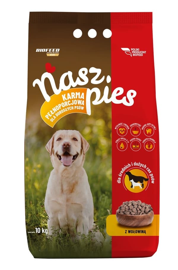 BIOFEED Nasz Pies medium & large Oksekød - tørt hundefoder - 15 kg
