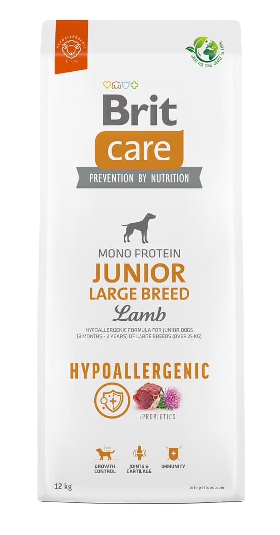 BRIT Care Hypoallergenic Junior Large Breed Lamm - torrfoder för hundar - 12 kg