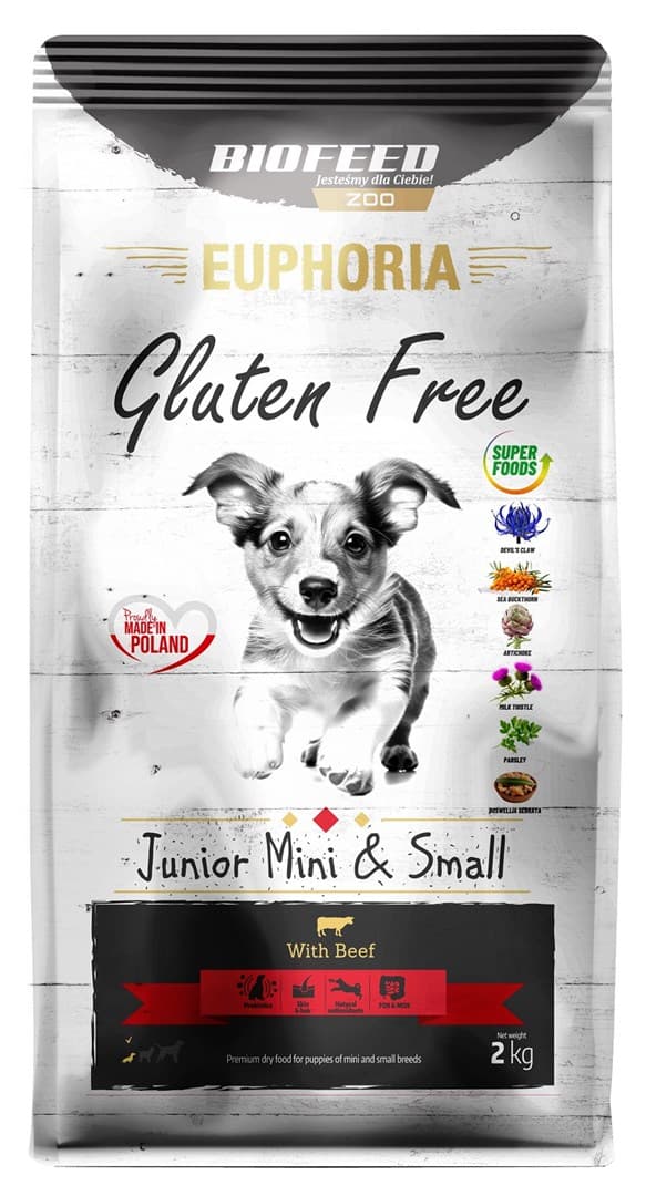 BIOFEED Euphoria Glutenfri Junior mini & lille oksekød - tørt hundefoder - 2 kg