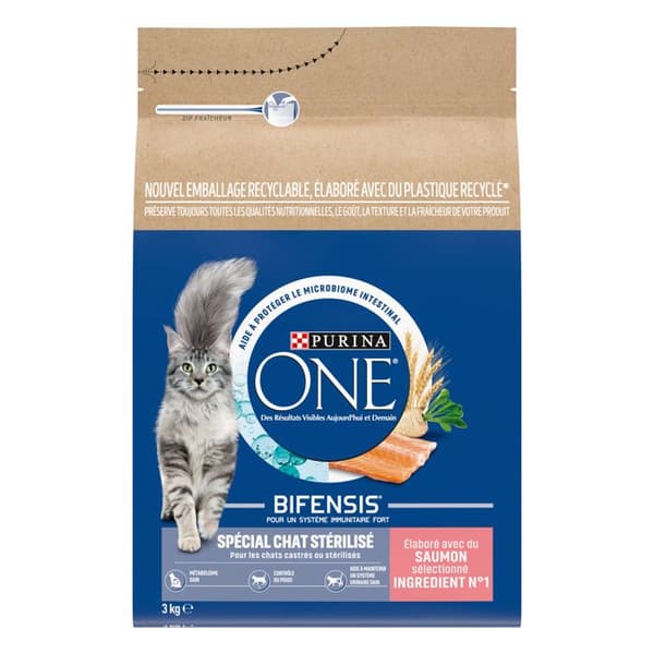 PURINA ONE steriliserad katt - med lax och vete - 3 kg - Kroketter för vuxna katter