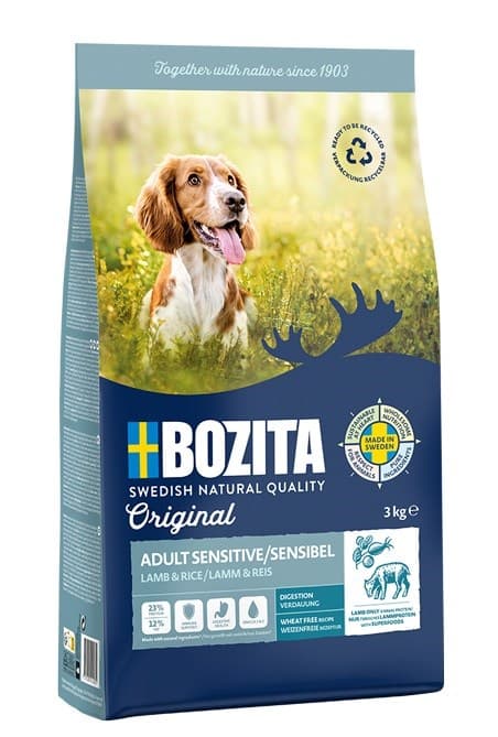 BOZITA Original Sensitive Digestion Lam og ris - tørt hundefoder - 3 kg
