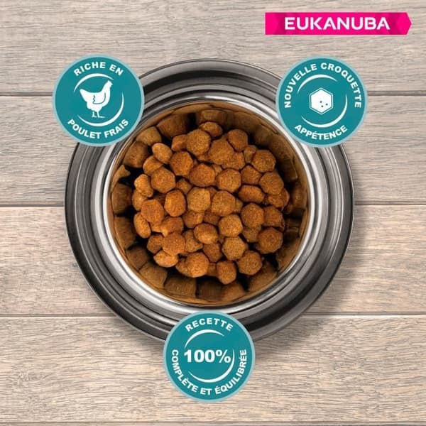 Eukanuba vuxen hund (1 till 7 år) Små (-10 kg) Kycklingkroketter 3 kg