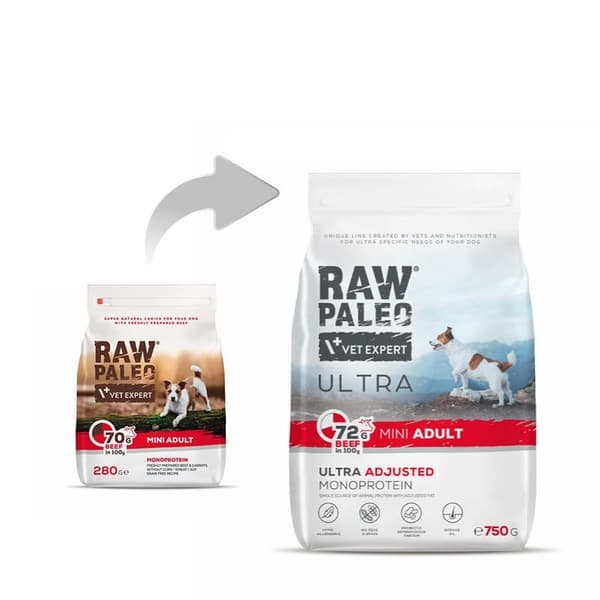 RAW PALEO Ultra Mini Adult Oksekød - tørt hundefoder - 750 g