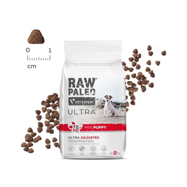 RAW PALEO Ultra Mini Puppy Beef - kuivaruoka pienten rotujen pennuille - 750 g