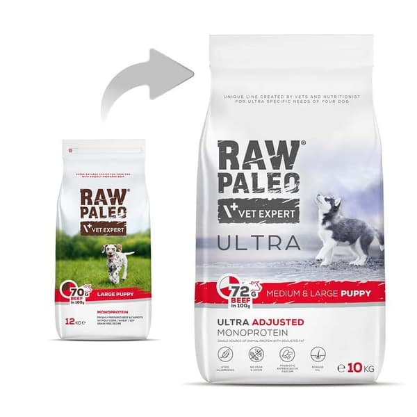 RAW PALEO Ultra Medium&Large Puppy Beef - tørfoder til hvalpe - 10 kg