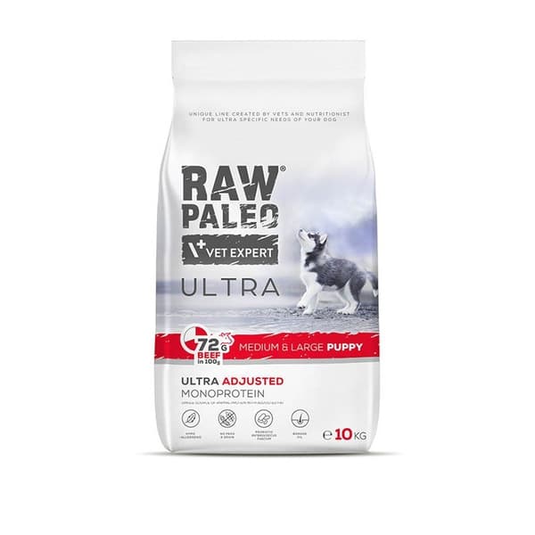 RAW PALEO Ultra Medium&Large Puppy Beef - tørfoder til hvalpe - 10 kg