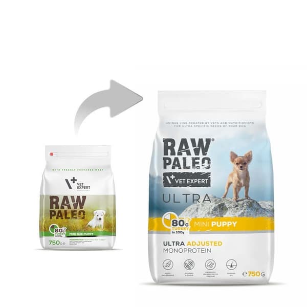 RAW PALEO Ultra Mini Puppy Kalkun - tørfoder til hvalpe - 750 g