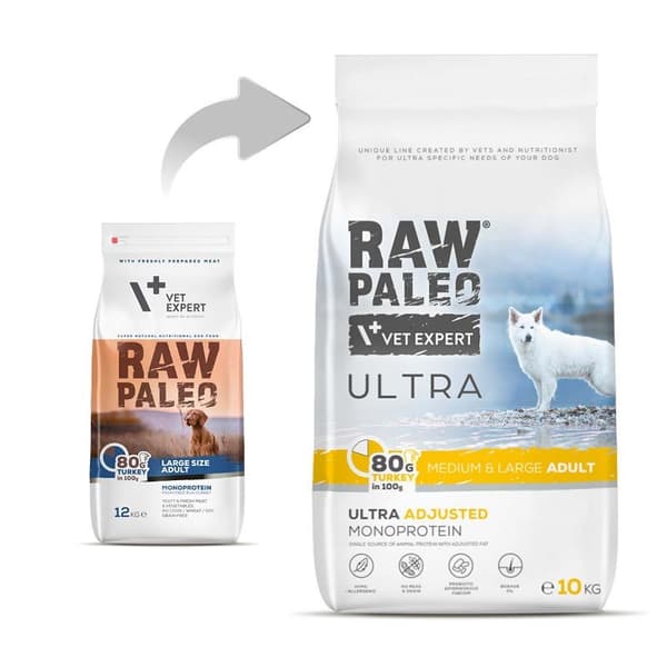 RAW PALEO Ultra Medium&Large Adult Kalkun - tørt hundefoder - 10 kg