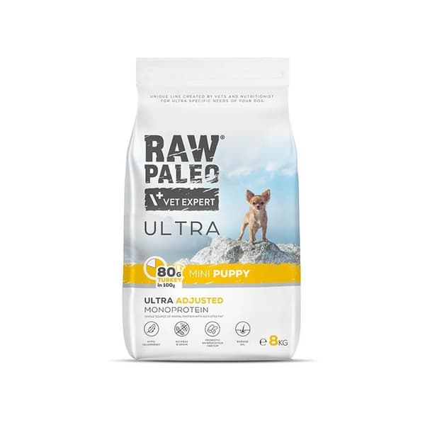 RAW PALEO Ultra Mini Puppy Turkey - kuivaruoka pennuille - 8 kg