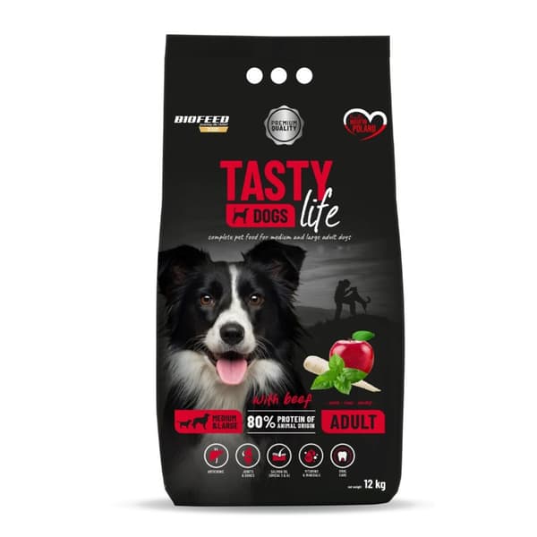 BIOFEED Tasty Life medium & stor nötkött - torr hundmat - 12 kg