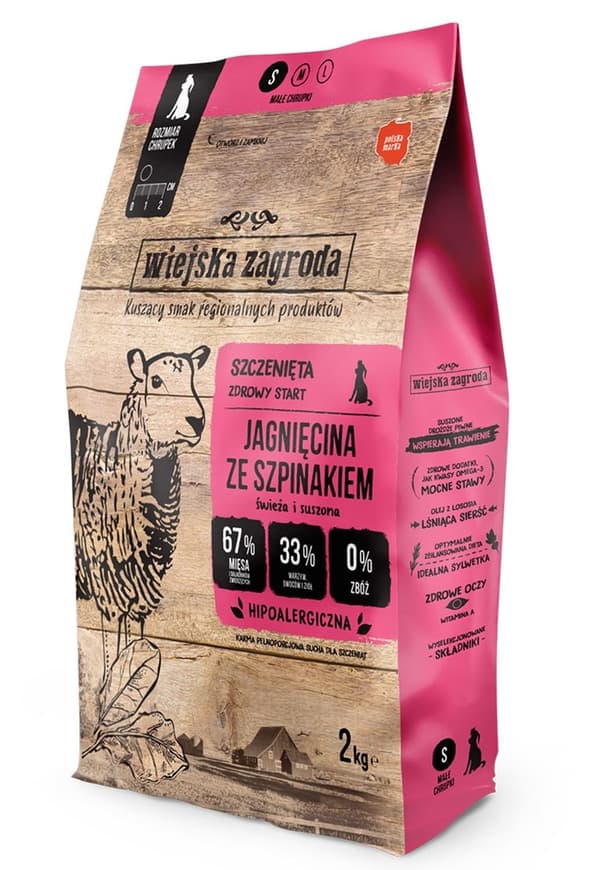 Wiejska Zagroda Foder lam med spinat til hvalpe 2 kg