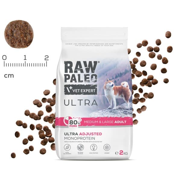 RAW PALEO Ultra Pork Medium & Stor voksen - tørt hundefoder - 2 kg