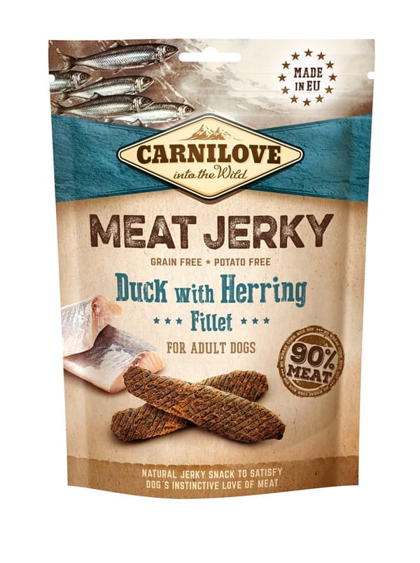 CARNILOVE MEAT JERKY Ankka silakan kera - koiran välipala - 100 g