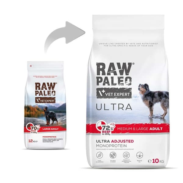 RAW PALEO Ultra Medium & Large Adult Oksekød - tørt hundefoder - 10 kg
