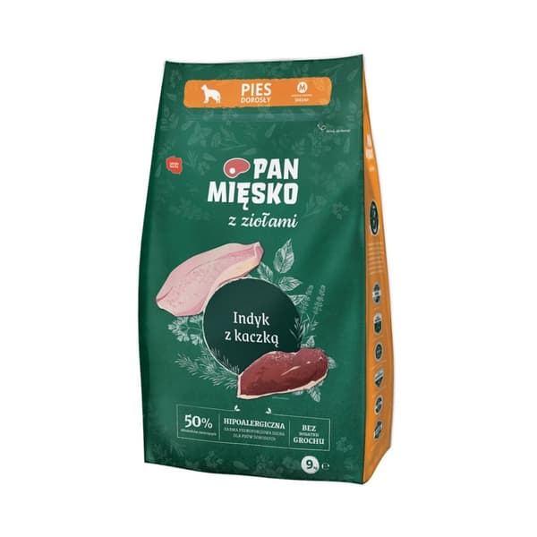PAN MĘSKO yrteillä kalkkunaa ja ankkaa M - kuiva koiranruoka - 9 kg