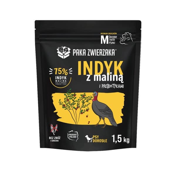 PAKA ZWIERZAKA Kalkun med hindbær M - tørfoder til hunde - 1,5 kg