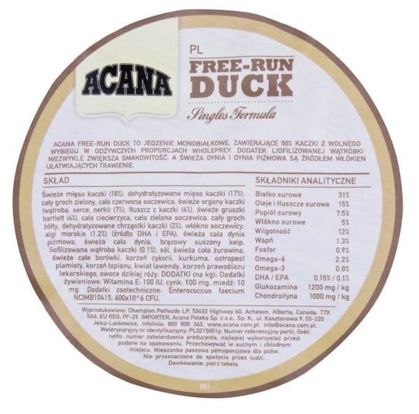 ACANA SINGLES Free-Run Duck Kuiva koiranruoka Ankka 2 kg
