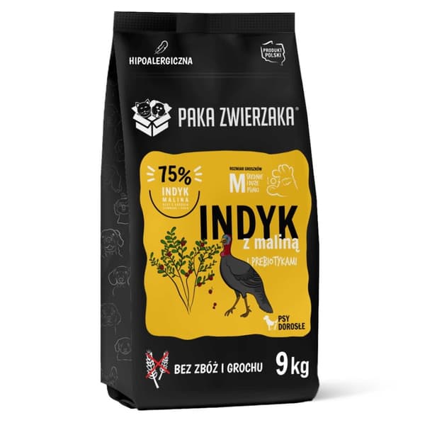 PAKA ZWIERZAKA Kalkkuna ja vadelma M - kuiva koiranruoka - 9 kg