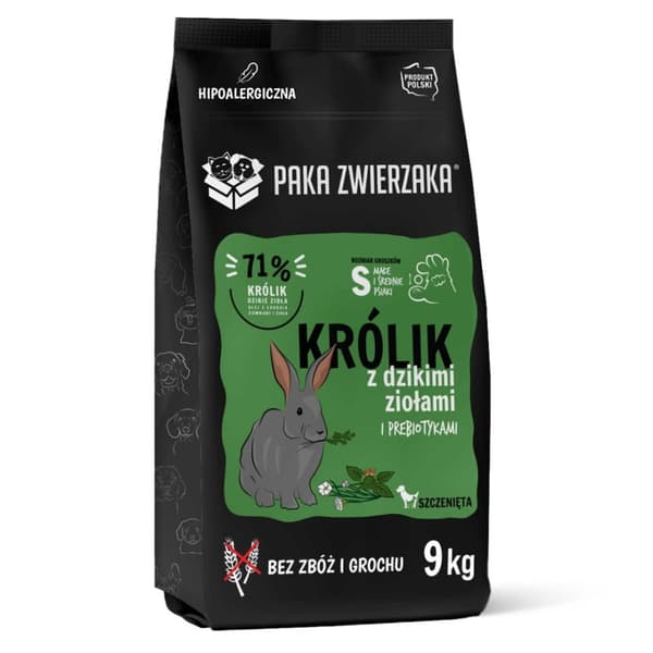 PAKA ZWIERZAKA Kaninhvalpe med vilde urter S - tørfoder til hunde - 9 kg