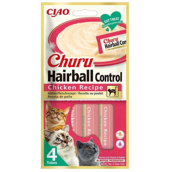 INABA Churu Hairball Control Chicken Recept - kattgodis - 4x14g