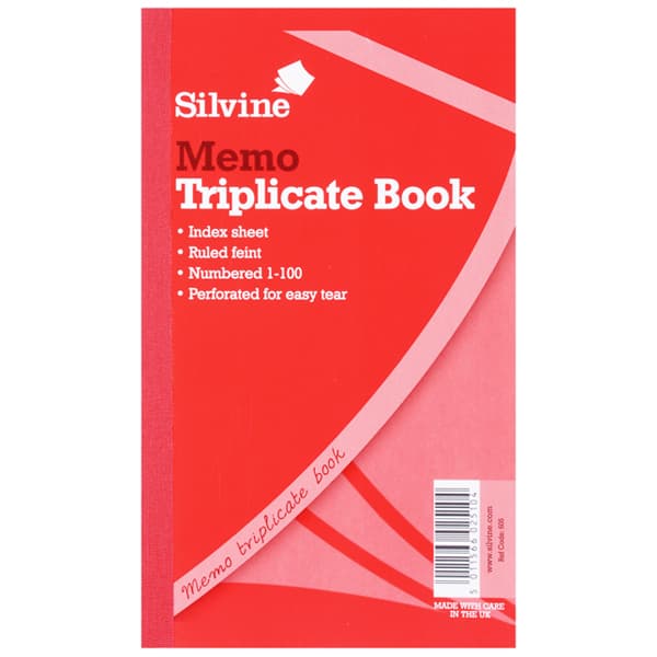 Silvine Triplicate Large Feint 200 ark Memobog (pakke med 6) White One Size