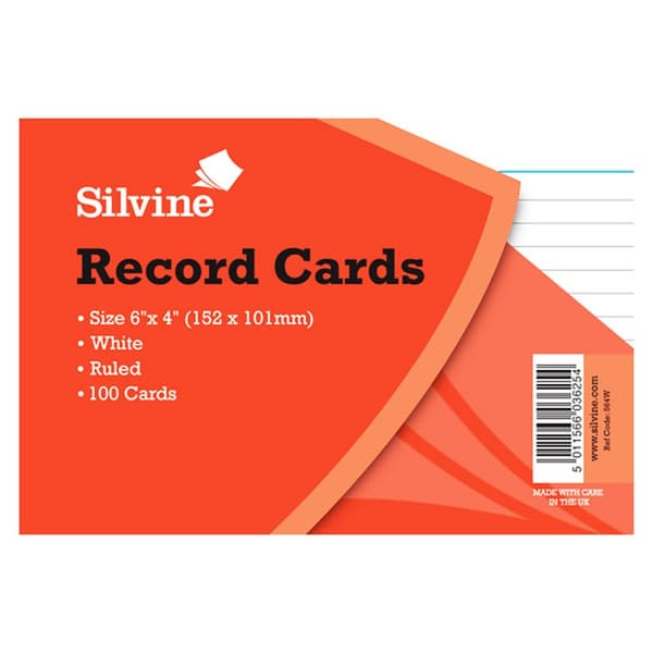 Silvine Medium Record Cards Pencil Feint 100 Sheets White Medium