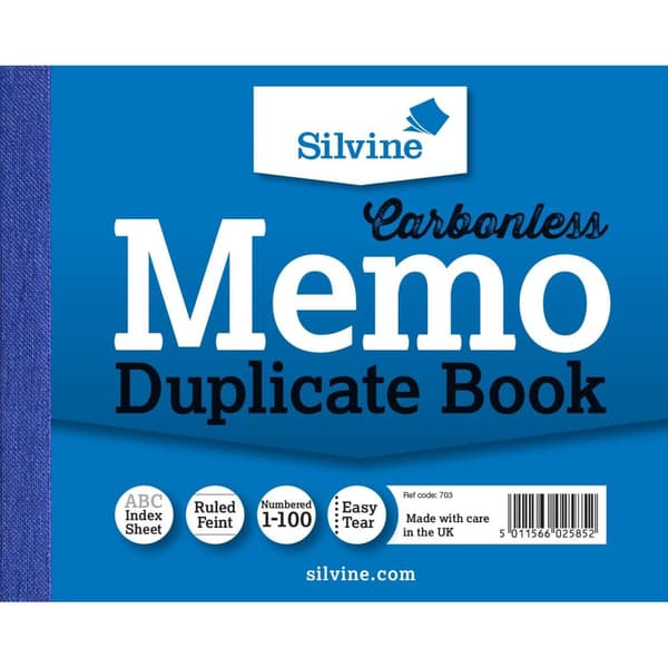 Silvine Carbonless Copy Paper Memo Book Blue One Size