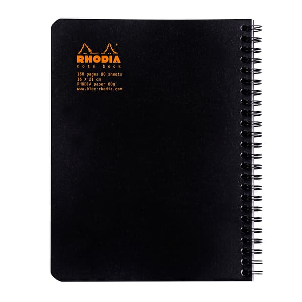 Kierrevihko Musta A5+ Viivoitettu Rhodia
