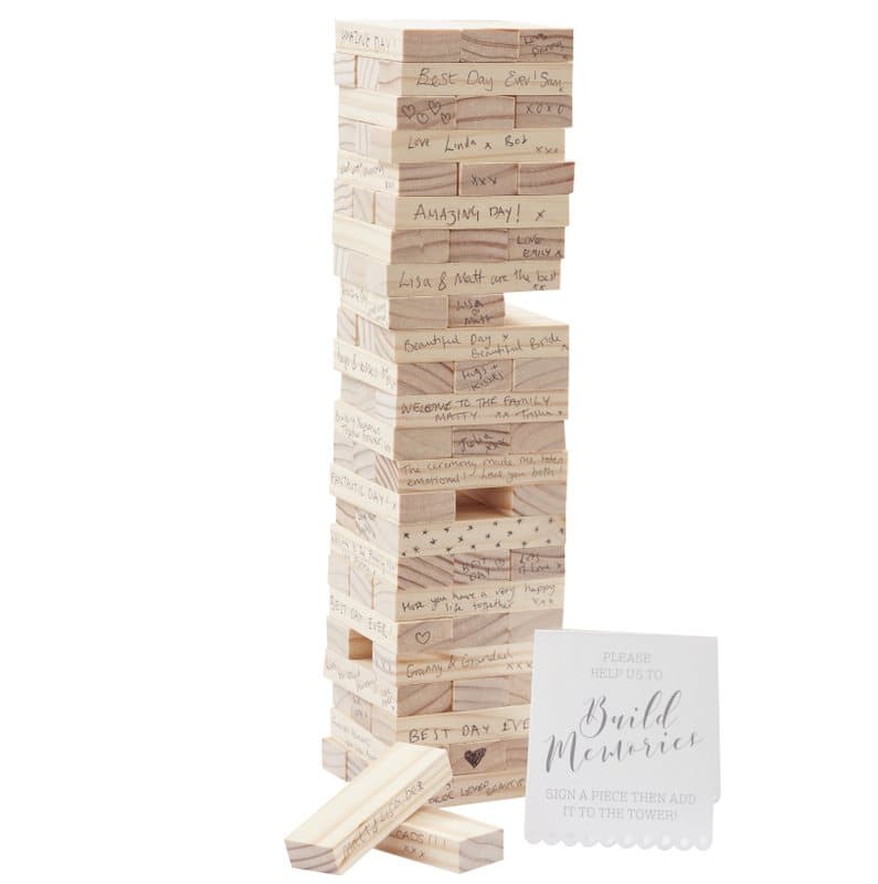 Gästbok träklossar Jenga-spel