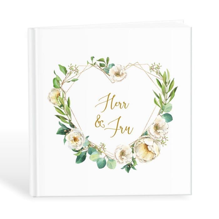 Gästbok 'Herr & Fru' med hjärta av blommor och blad
