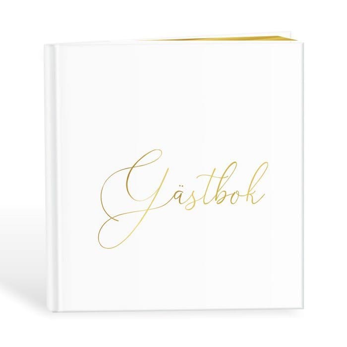 Gästbok med guldtext, svarta blad