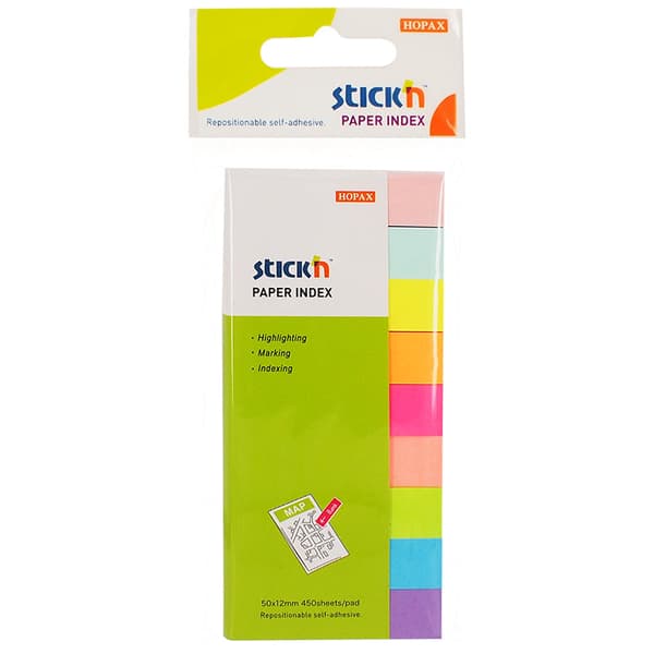 Indeksfliker i papp 50x12mm 9 farger Rainbow Stick´n