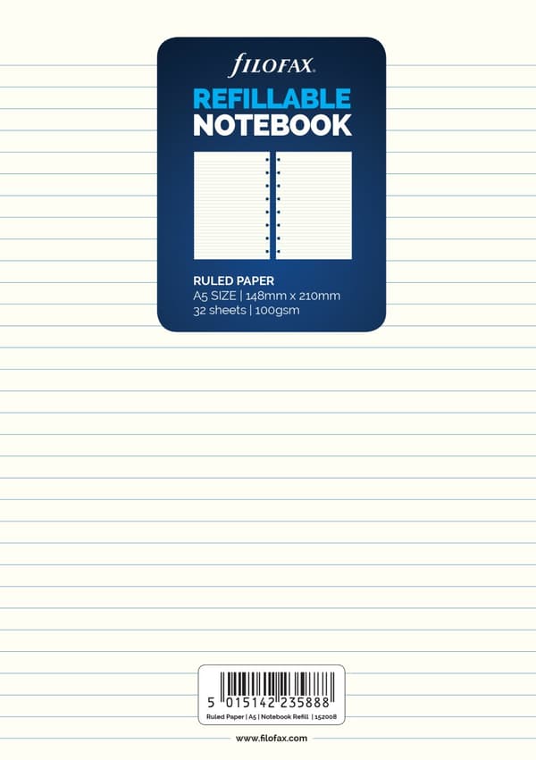 Anteckningsbok A5 Refill linjerade Filofax