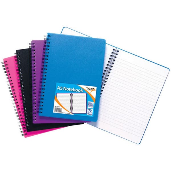 Tiger A5 Wire Bound Notebooks (Pack of 5) Purple/Blue/Pink/Black One Size