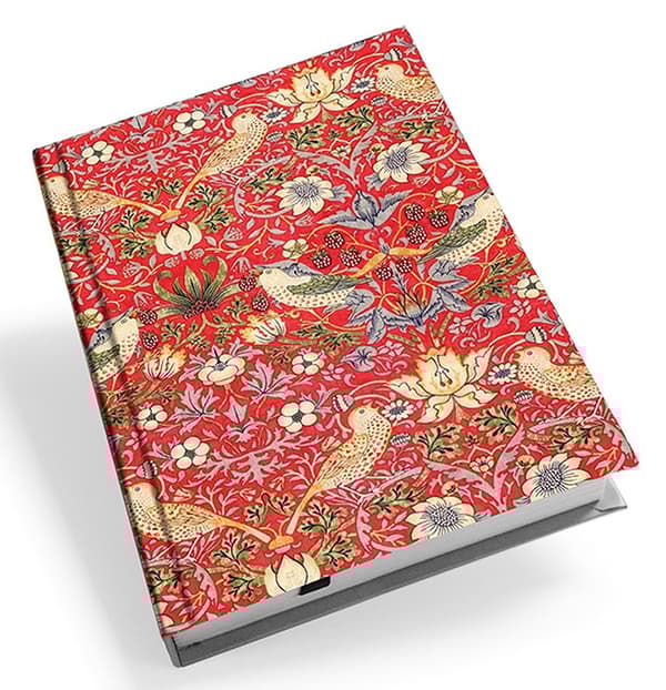 Skrivebok A5 William Morris, Jordbær Rød, Linjert, 96 s.