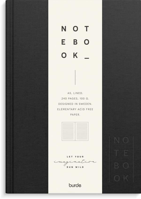 Notatbok A5 Svart tekstil, Linjert, Burde
