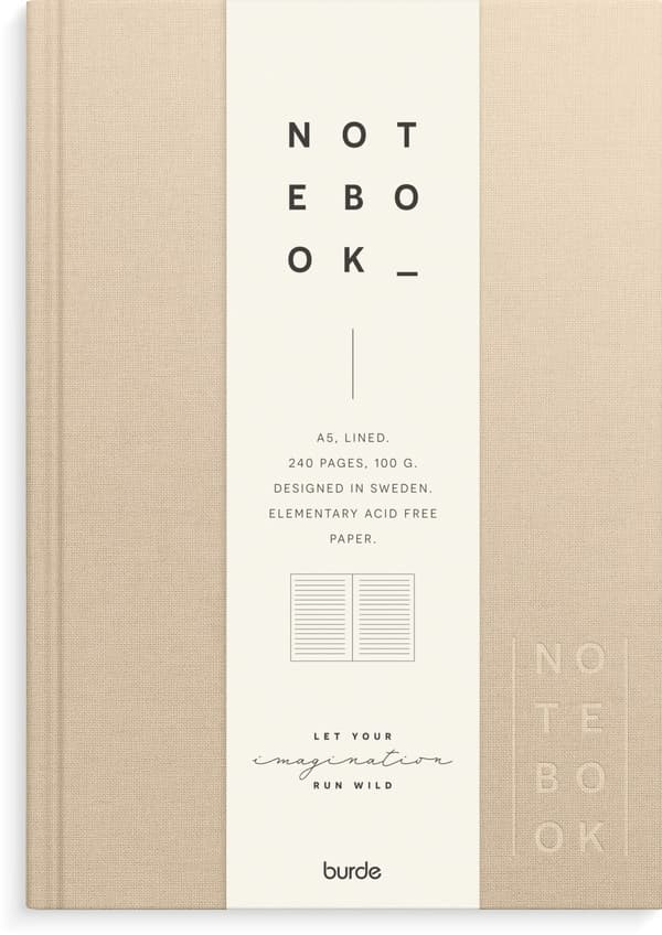 Notatbok A5 Beige tekstil, Linjert, Burde