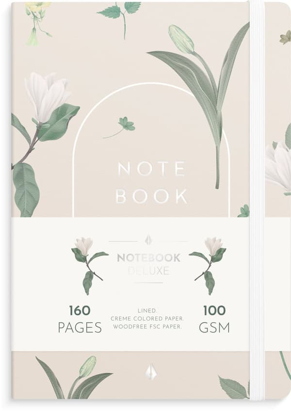 Notatbok A5 Floral Beige Deluxe Linjert Burde