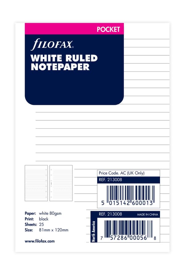 Anteckningsblad Pocket Linjerade Créme Filofax