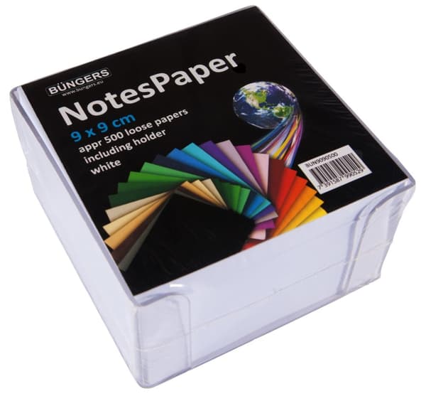 Notisboks med hvitt papir 90x90 mm 500-pack Büngers