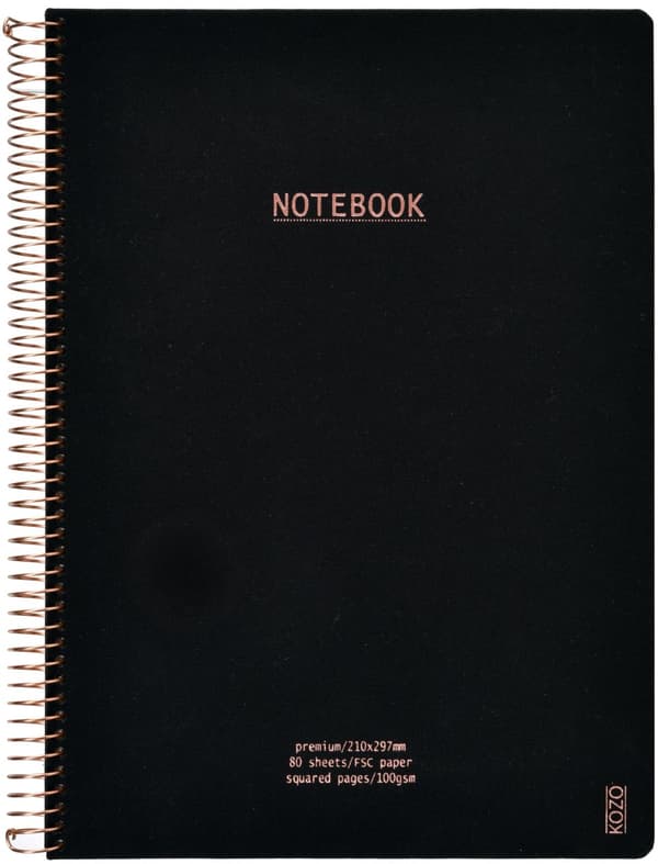 Notatbok A4 Rutet Premium Black KOZO
