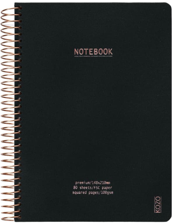Notatbok A4 Rutet Premium Black KOZO