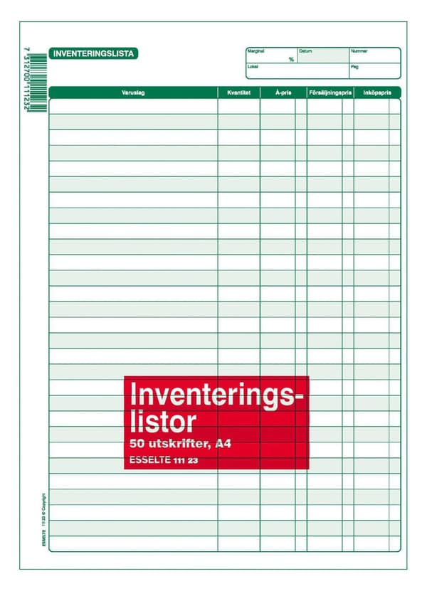 Blankett inventeringslista A4
