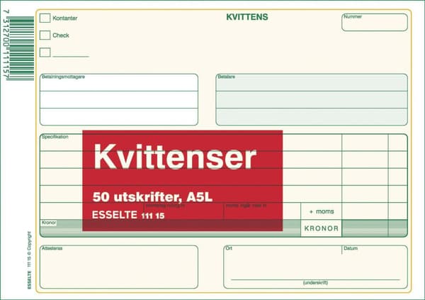 Blankett kvittens A5L 50 blad 10st