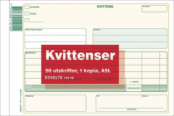 Blankett kvittens A5L 2x50 blad kopia 5st