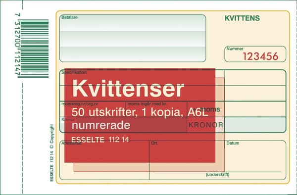Blankett kvittens numrerad A6L 2x50 blad 5st