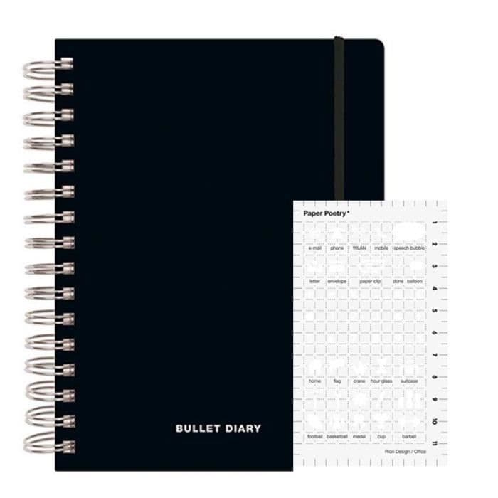 Dagbok Bullet journal med spiraler 96 ark + Office-ikoner stencil