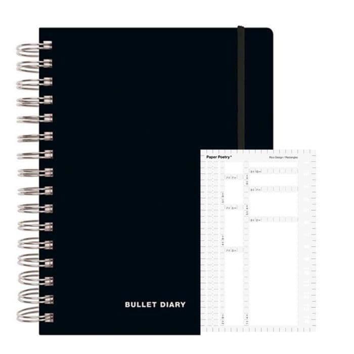 Dagbok Bullet journal med spiraler 96 ark + rektangulär stencil